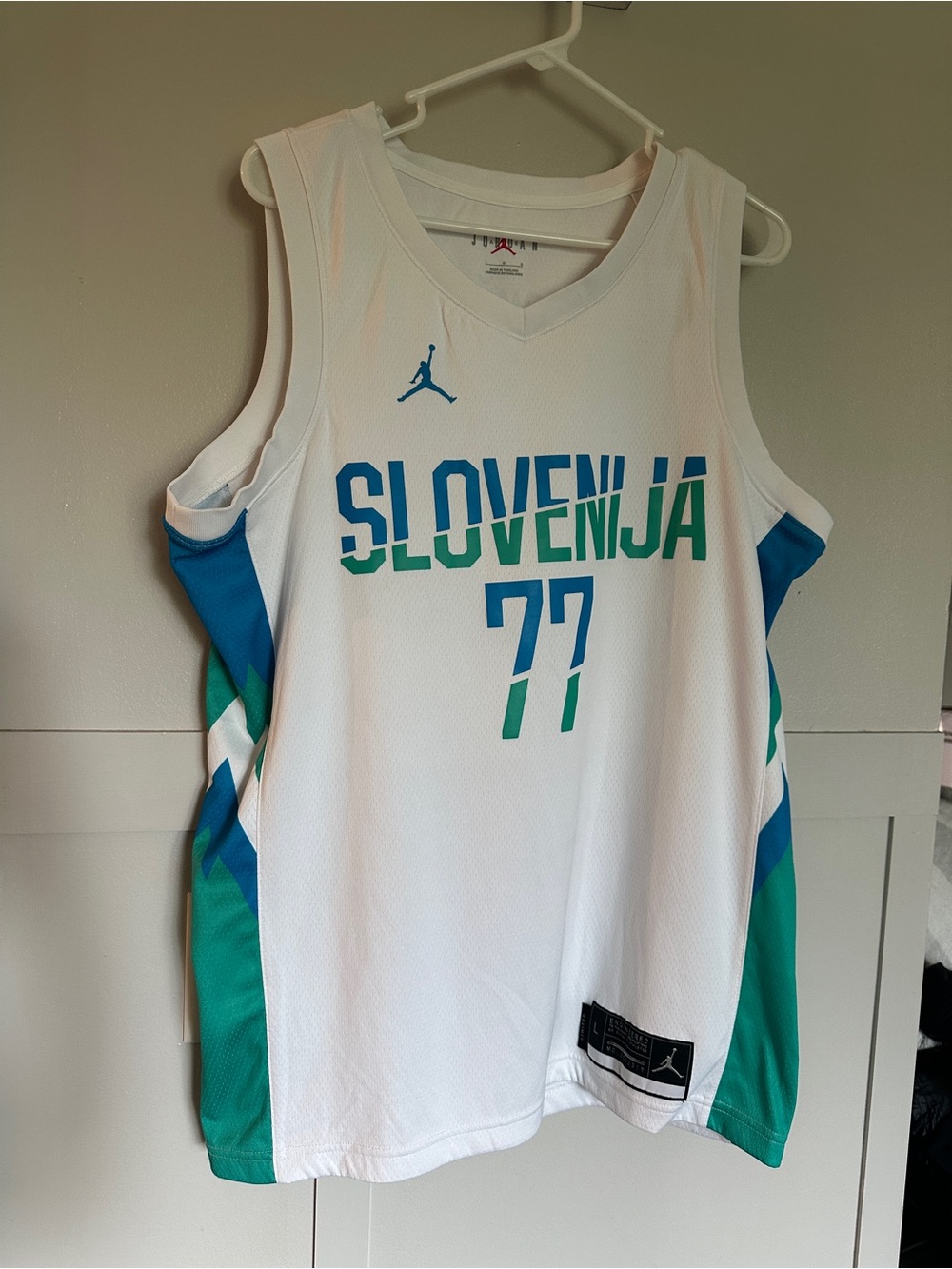 Jordan White, Blue & Green Slovenia Basketball Jersey - #77